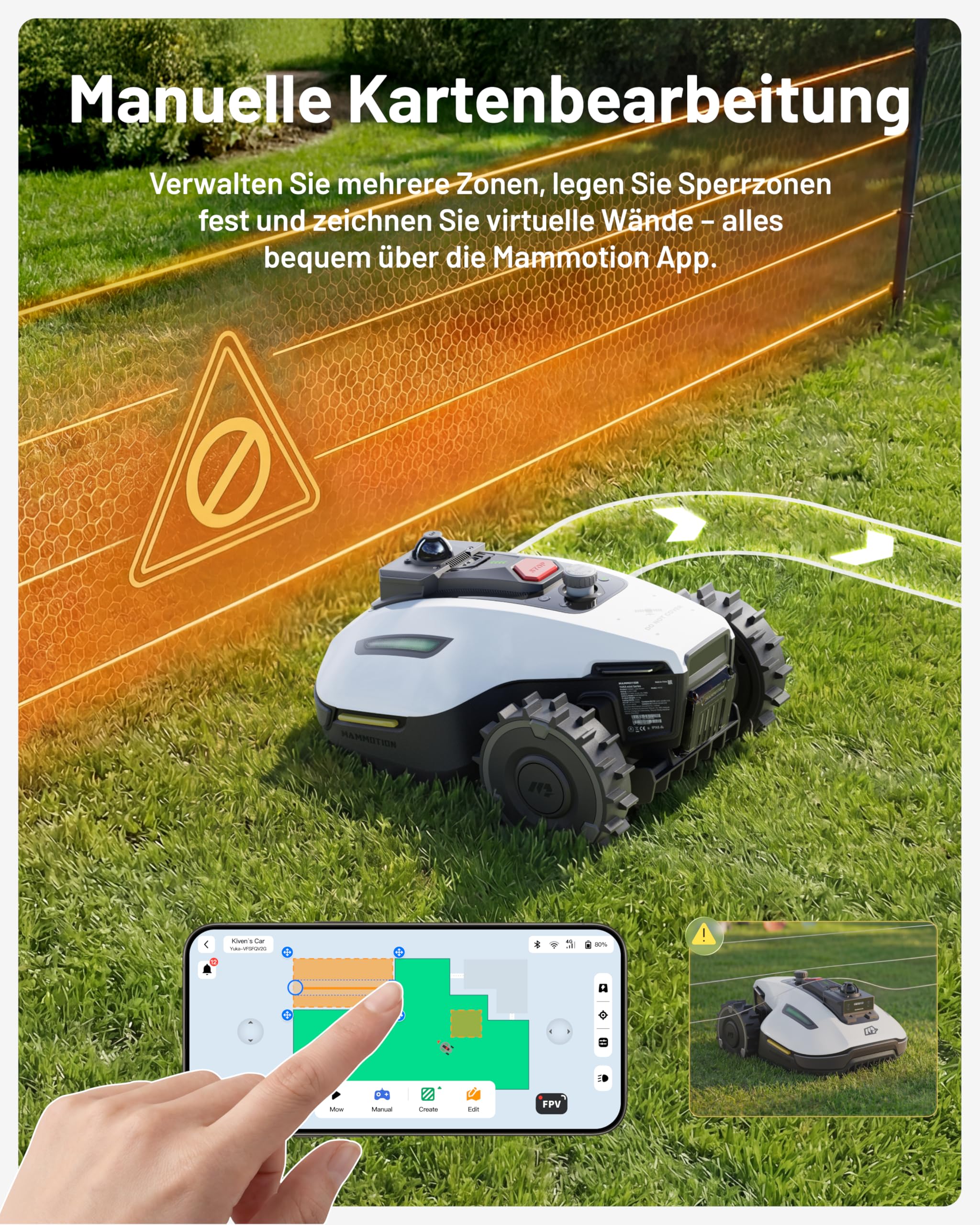 MAMMOTION YUKA mini 2 800 LiDAR Mähroboter ohne Begrenzungskabel für 800m², ohne RTK, 360°3D LiDAR+ KI-Vision,Große RWD für 45% Steigungen, Auto-Mapping,DropMow, 300+ Hinderniserkennung