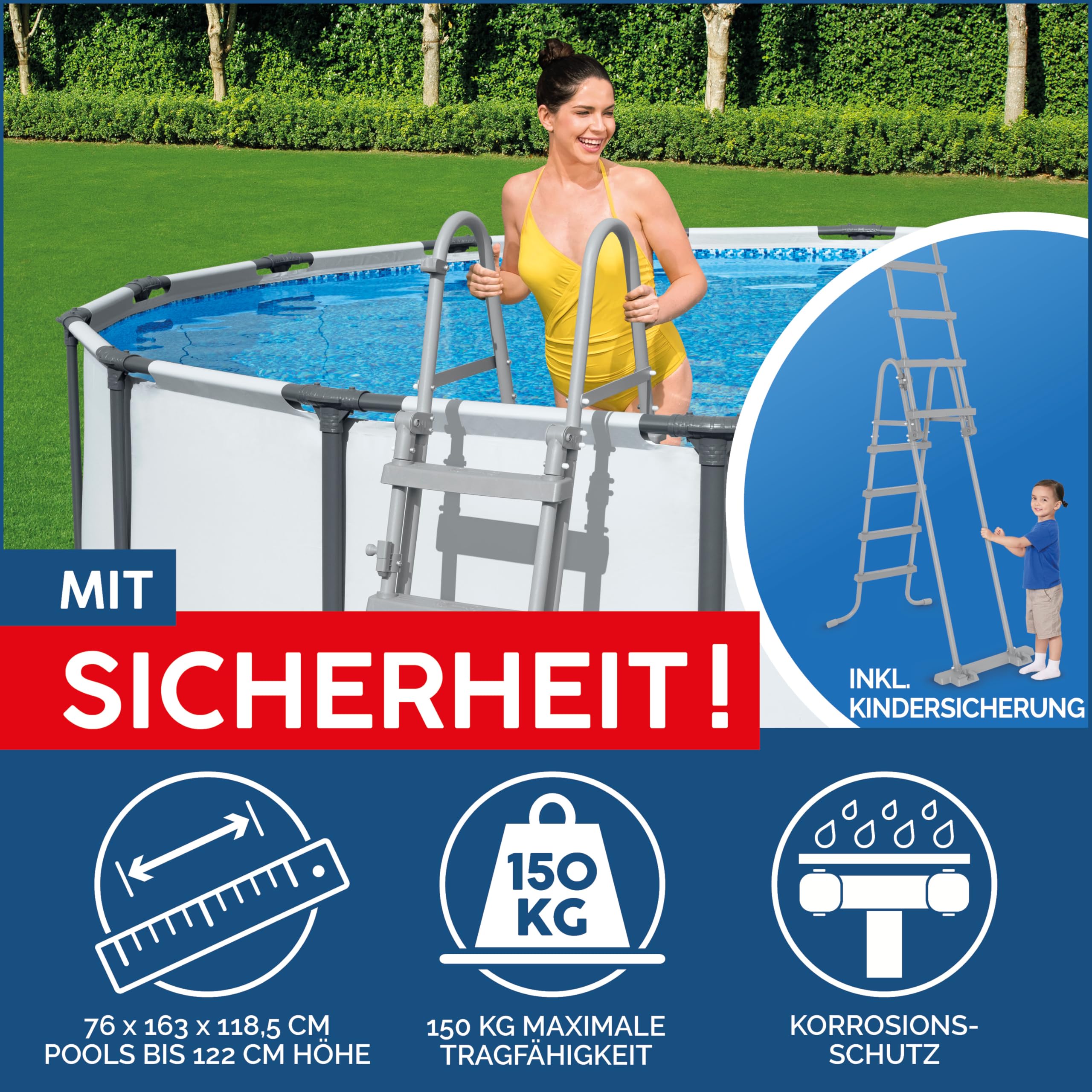Bestway Steel Pro MAX™ Aufstellpool Komplett-Set mit Filterpumpe Ø 366 x 122 cm, lichtgrau, rund