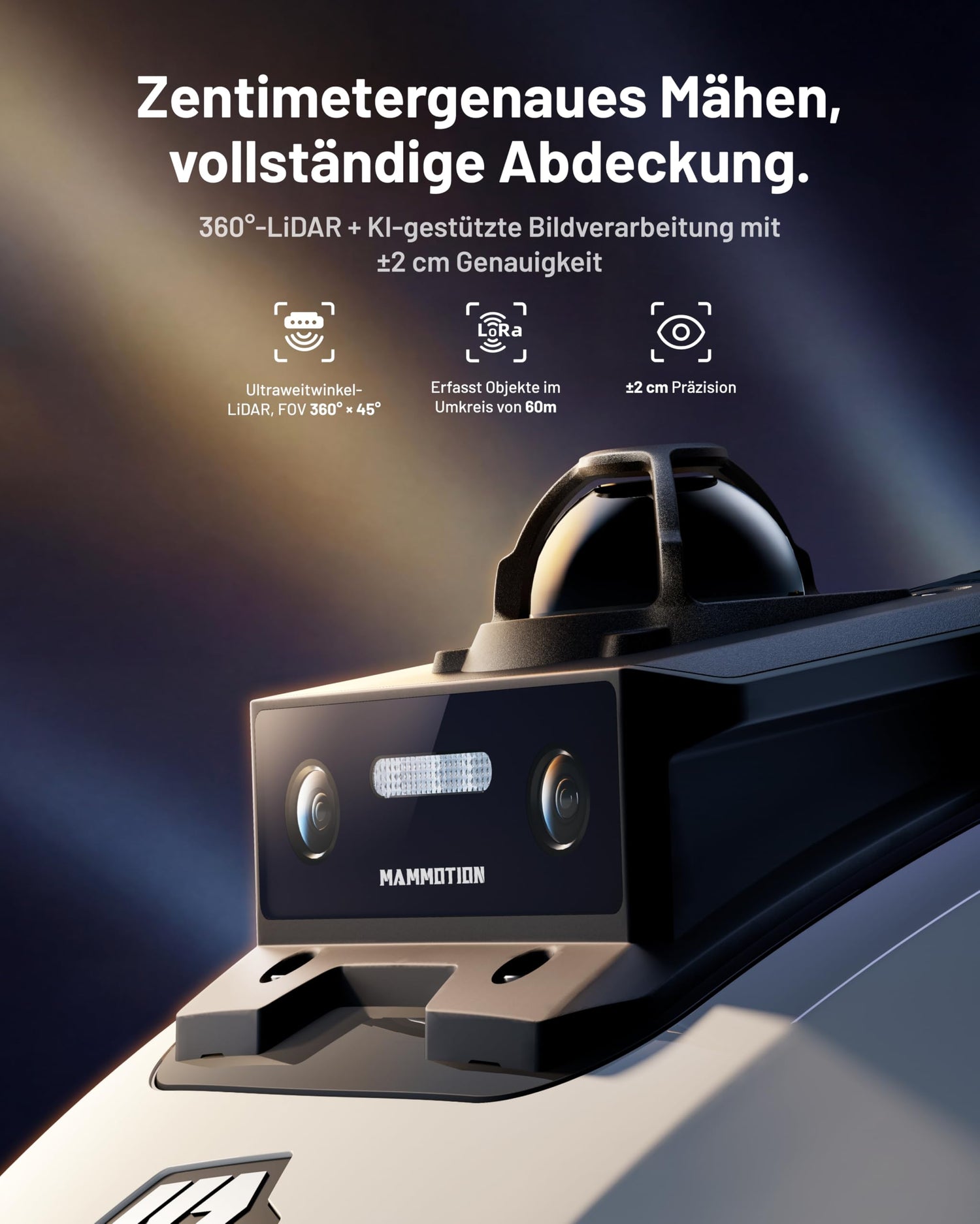 MAMMOTION YUKA mini 2 800 LiDAR Mähroboter ohne Begrenzungskabel für 800m², ohne RTK, 360°3D LiDAR+ KI-Vision,Große RWD für 45% Steigungen, Auto-Mapping,DropMow, 300+ Hinderniserkennung