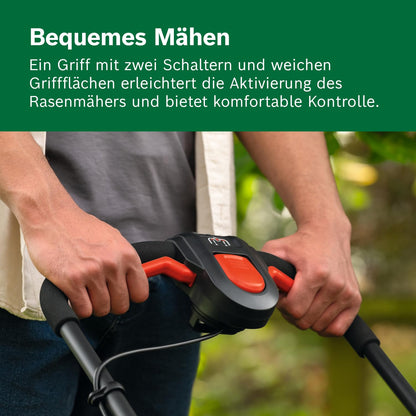 Bosch Akku-Rasenmäher ROTAK18V2-38 (Schnittbreite: 38 cm, Schnitthöhe: 30-75 mm, 40 l Stoff-Grasfangkorb, Mulchstopfen, inkl. 2 x 18V Akku und Ladegerät)