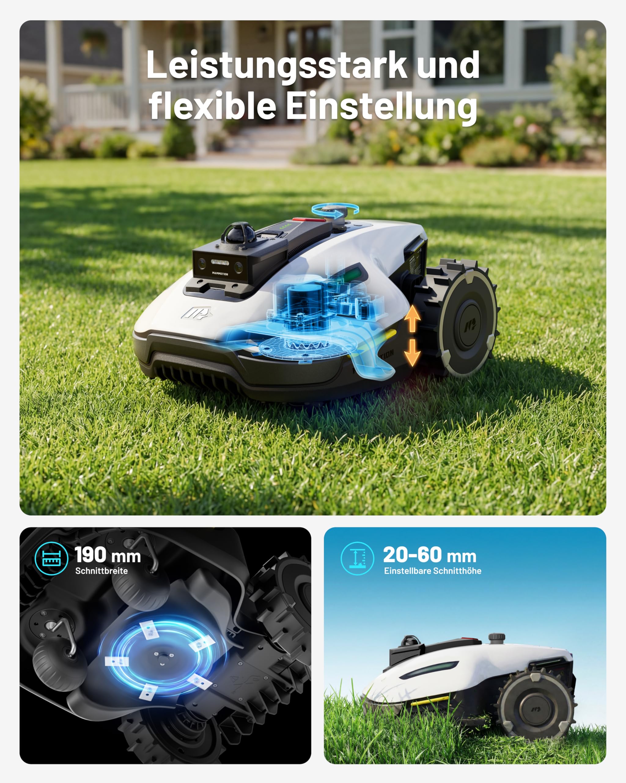 MAMMOTION YUKA mini 2 800 LiDAR Mähroboter ohne Begrenzungskabel für 800m², ohne RTK, 360°3D LiDAR+ KI-Vision,Große RWD für 45% Steigungen, Auto-Mapping,DropMow, 300+ Hinderniserkennung