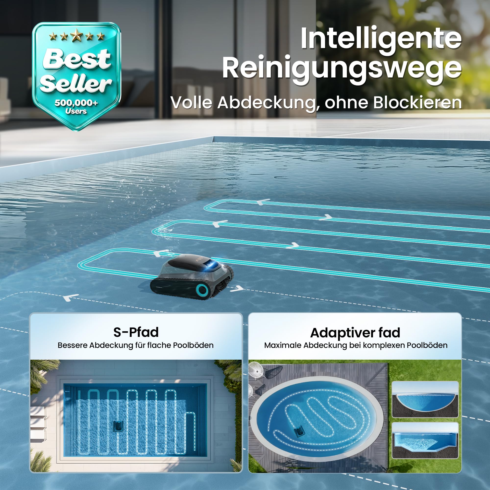(2026 Upgrade) AIPER Scuba S1 Poolroboter Boden und Wand, Wasserlinienreinigung, Doppelfiltration, 270 Min Laufzeit, Intelligente Navigation, App-Steuerung &amp; OTA-Updates für Einbau- und Aufstellpools