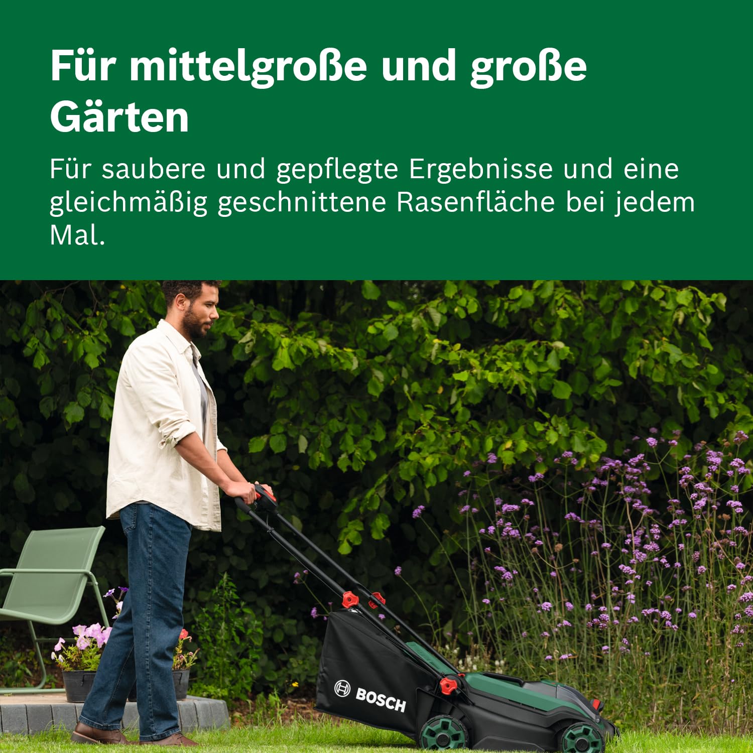 Bosch Akku-Rasenmäher ROTAK18V2-38 (Schnittbreite: 38 cm, Schnitthöhe: 30-75 mm, 40 l Stoff-Grasfangkorb, Mulchstopfen, inkl. 2 x 18V Akku und Ladegerät)