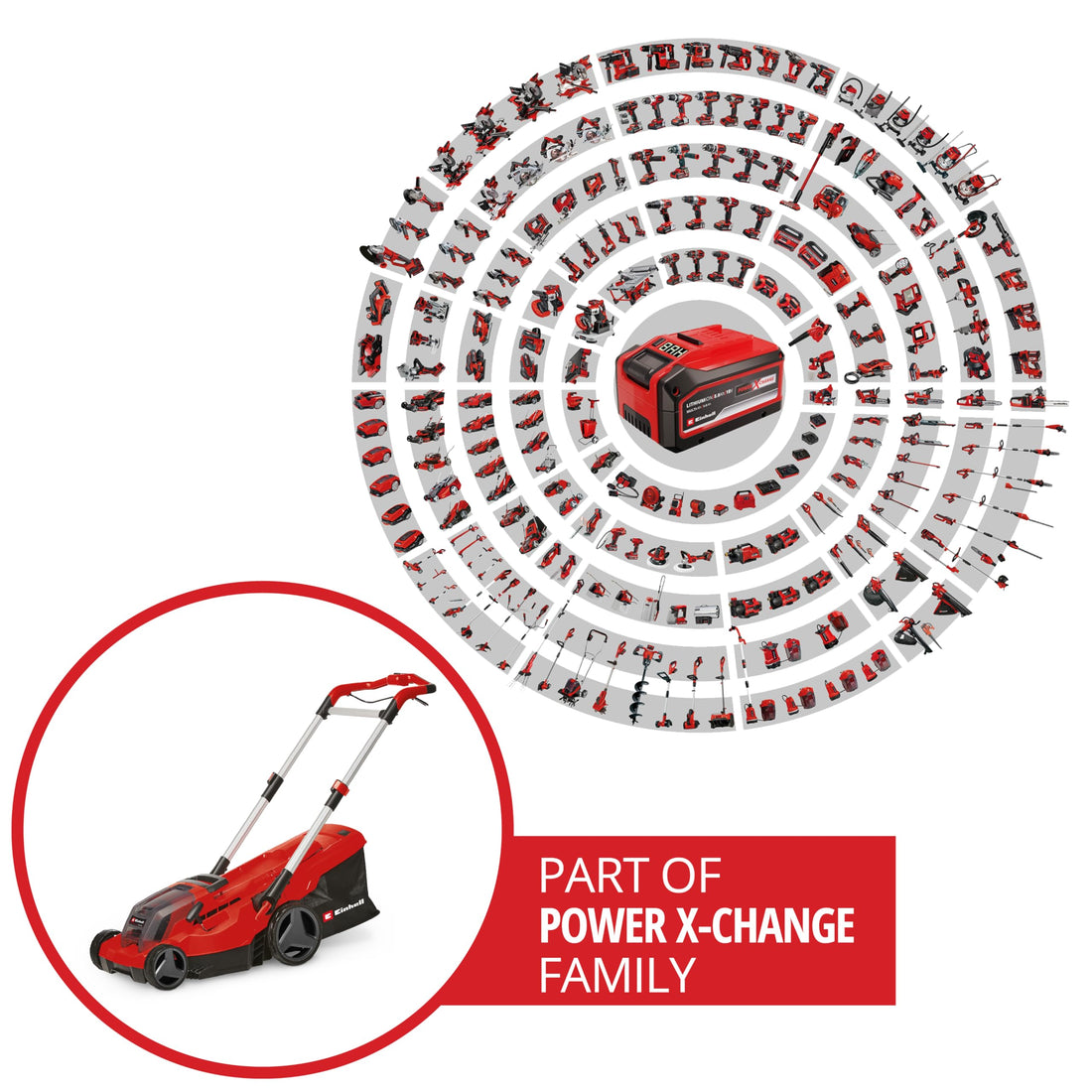 Einhell Akku-Rasenmäher GP-cm 36/450 Kit Power X-Change (36 V, 38 cm Schnittbreite, 450 m², Brushless, Mulchfunktion, 45 L Fangsack, inkl. 2 x 4,0 Ah Akkus + Twincharger)