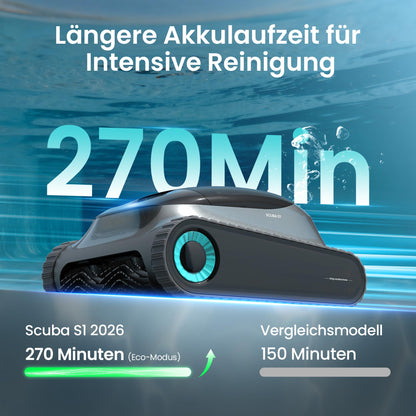 (2026 Upgrade) AIPER Scuba S1 Poolroboter Boden und Wand, Wasserlinienreinigung, Doppelfiltration, 270 Min Laufzeit, Intelligente Navigation, App-Steuerung &amp; OTA-Updates für Einbau- und Aufstellpools
