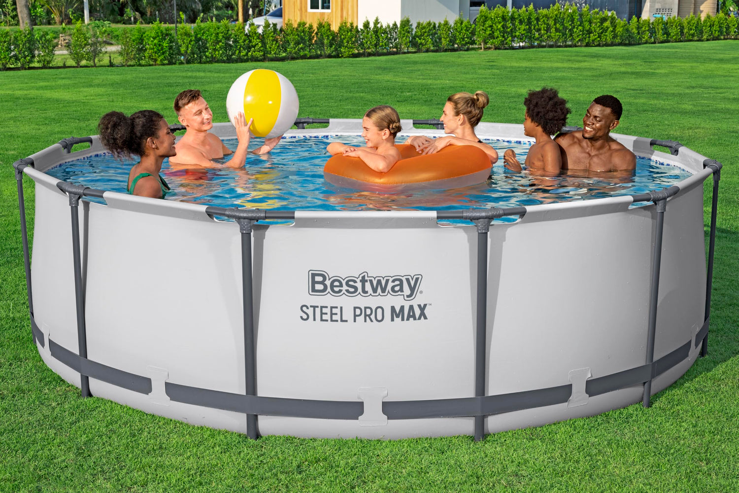 Bestway Steel Pro MAX™ Aufstellpool Komplett-Set mit Filterpumpe Ø 366 x 122 cm, lichtgrau, rund