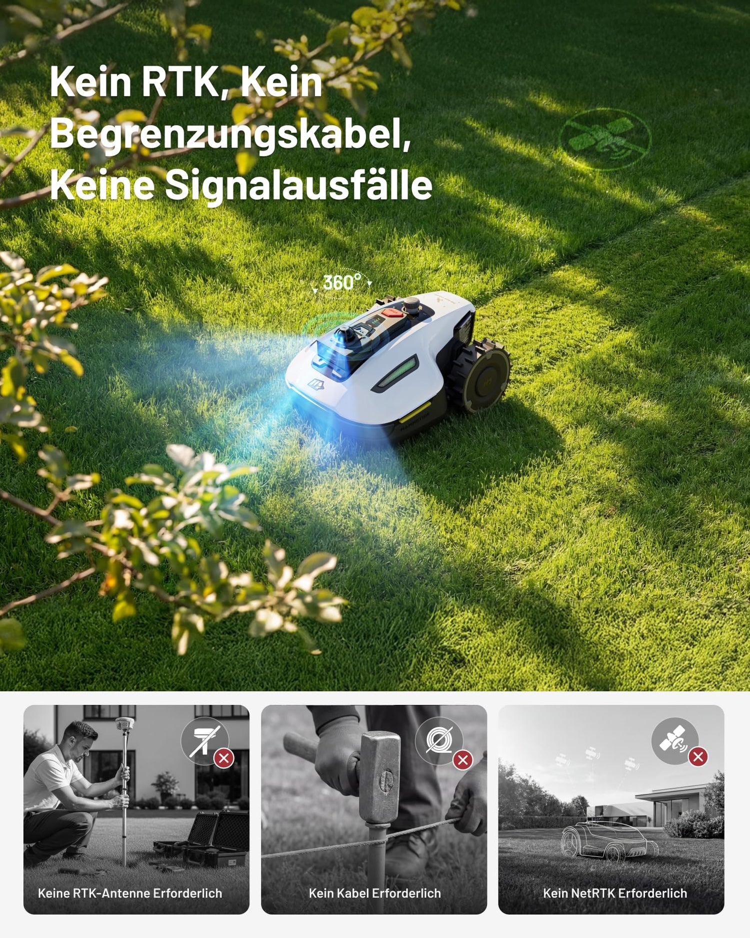 MAMMOTION YUKA mini 2 800 LiDAR Mähroboter ohne Begrenzungskabel für 800m², ohne RTK, 360°3D LiDAR+ KI-Vision,Große RWD für 45% Steigungen, Auto-Mapping,DropMow, 300+ Hinderniserkennung