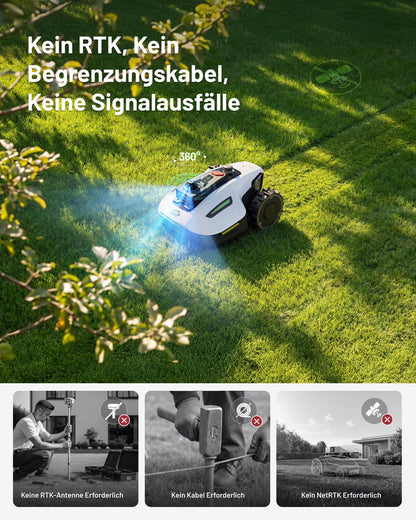 MAMMOTION YUKA mini 2 800 LiDAR Mähroboter ohne Begrenzungskabel für 800m², ohne RTK, 360°3D LiDAR+ KI-Vision,Große RWD für 45% Steigungen, Auto-Mapping,DropMow, 300+ Hinderniserkennung