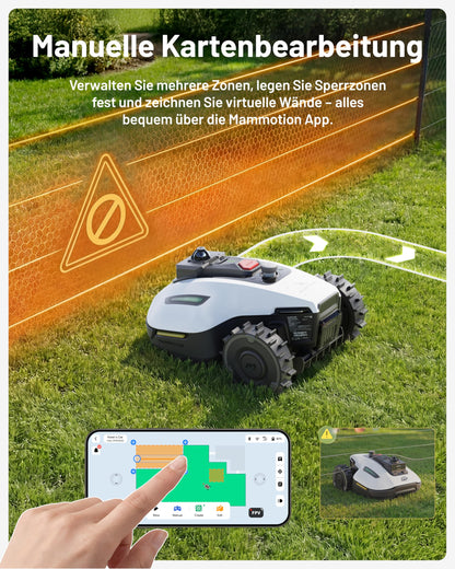 MAMMOTION YUKA mini 2 800 LiDAR Mähroboter ohne Begrenzungskabel für 800m², ohne RTK, 360°3D LiDAR+ KI-Vision,Große RWD für 45% Steigungen, Auto-Mapping,DropMow, 300+ Hinderniserkennung